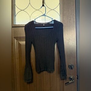 White House Black Market Black Ribbed Long Sleeve Top